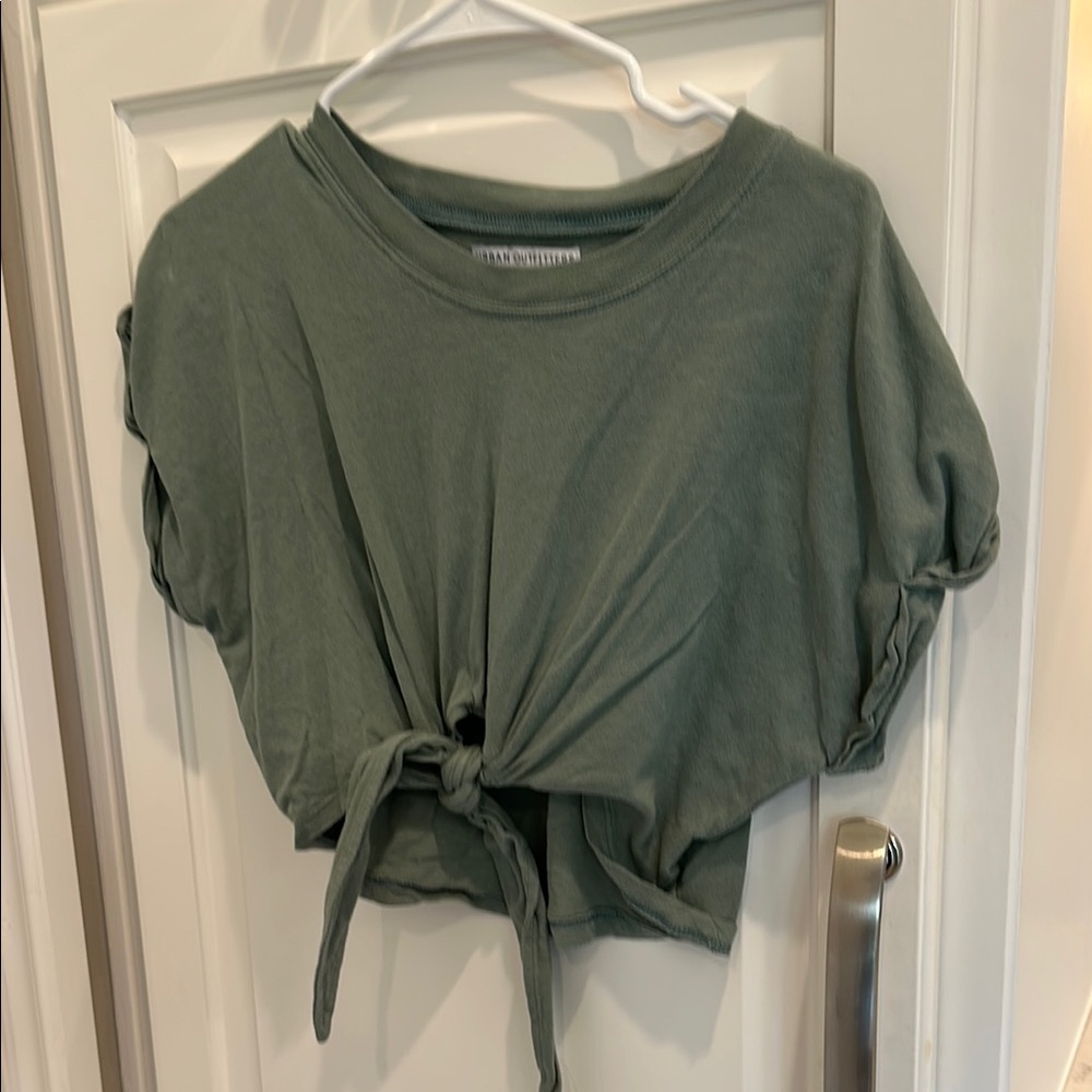 Urban Outfitters Green Tie-Front Crop T-Shirt